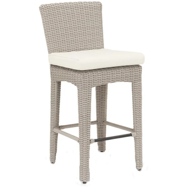 Manhattan Wicker Patio Bar Stool W/ Sunbrella Linen Canvas Cushion By Sunset West