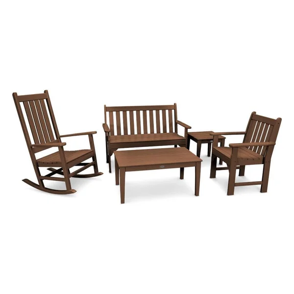 Vineyard 5 Pc Recycled Plastic Seating Set in Teak by POLYWOOD