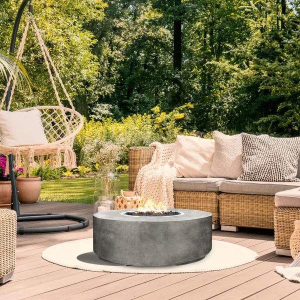 Stoneview 48 Inch Round GFRC Natural Gas Fire Bowl in Pewter by Lakeview Outdoor Designs