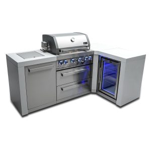 Mont Alpi 7.5 Ft L-Shaped Propane Outdoor Kitchen Island w/ Side Burner & Fridge - MAi400-D90FC