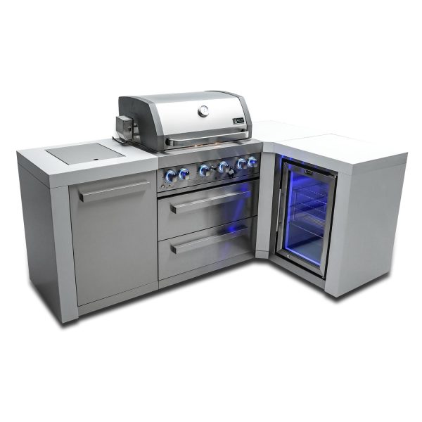 Mont Alpi 7.5 Ft L-Shaped Propane Outdoor Kitchen Island w/ Side Burner & Fridge - MAi400-D90FC
