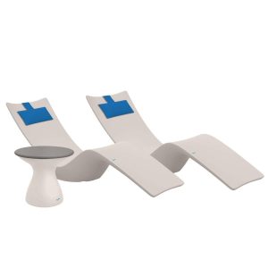 Autograph 3 Pc Set Polyresin Chaise Lounge Set in Cloud/Gray w/ Capri Pillow by Ledge Lounger