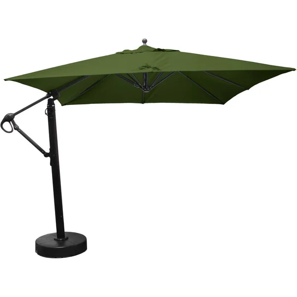 Galtech 10 X 10 Ft. Square Aluminum Patio Cantilever Umbrella W/ Easy Lift And Easy Tilt Wheel - Black Frame W/ Sunbrella Canvas Forest Green Canopy