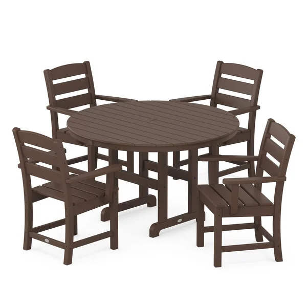 POLYWOOD Lakeside 5-Piece Round Arm Chair Dining Set - Mahogany