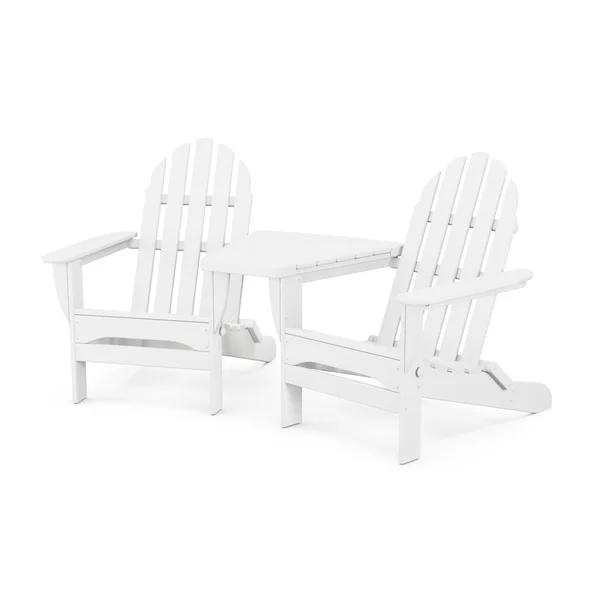 Classic Adirondack 3 Pc Recycled Plastic Folding Seating Set w/ Connecting Table in White by POLYWOOD