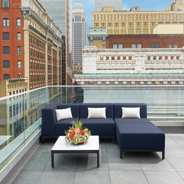 Koral 5 Pc Aluminum Seating Set in Carbon/Spectrum Indigo by Oxford Garden