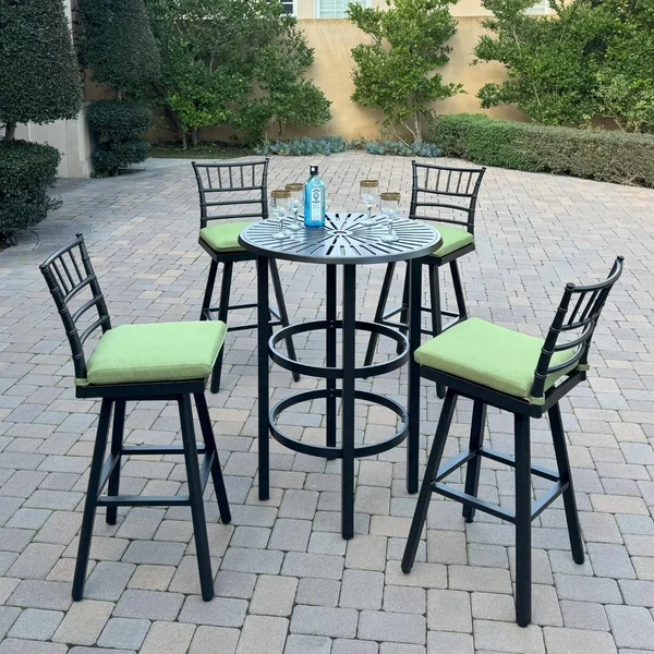 Bella 5 Pc Aluminum Swivel Bar Height Bar Set in Green/Dark Brown by Darlee