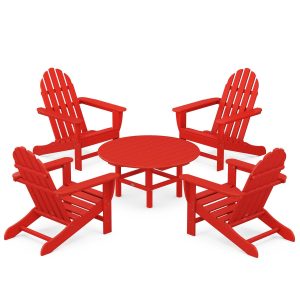 Classic Adirondack 5 Pc Recycled Plastic Seating Set in Sunset Red by POLYWOOD