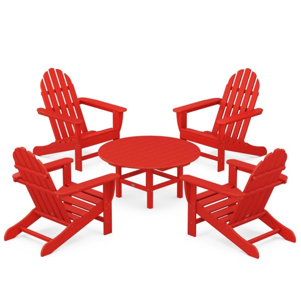 Classic Adirondack 5 Pc Recycled Plastic Seating Set in Sunset Red by POLYWOOD