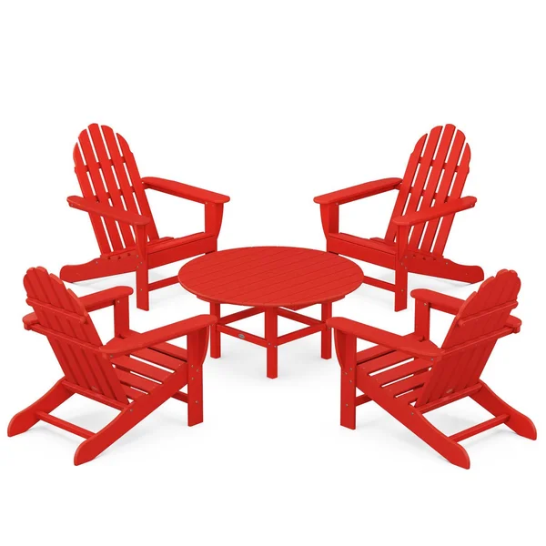 Classic Adirondack 5 Pc Recycled Plastic Seating Set in Sunset Red by POLYWOOD