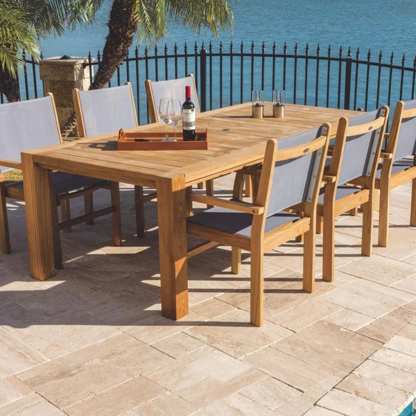 Captiva 7 Piece Teak Patio Dining Set W/ 94 X 44 Inch Rectangular Table By Royal Teak Collection - Gray Sling