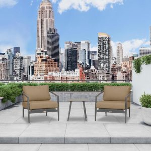 Midnight Cove 3 Pc Aluminum Seating Set w/ Club Chairs in Slate/Heather Beige by Lakeview Outdoor Designs