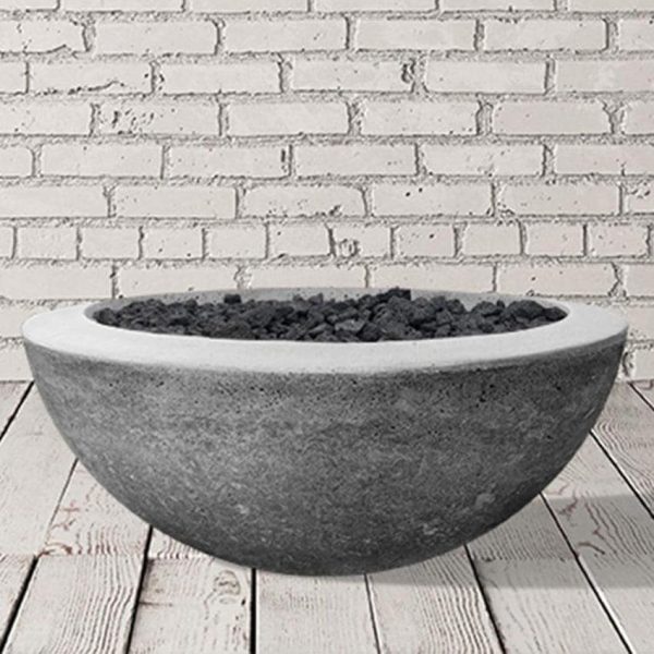 Valley Bay 29 Inch Round GFRC Natural Gas Fire Bowl in Natural Concrete by Lakeview Outdoor Designs