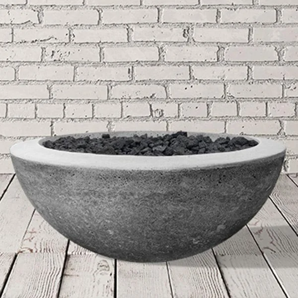 Valley Bay 29 Inch Round GFRC Natural Gas Fire & Water Bowl in Natural Concrete by Lakeview Outdoor Designs