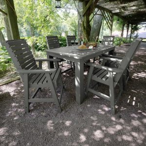 Elm Pointe 7 Pc Recycled Plastic Rectangular Counter Height Dining Set in Coastal Teak by Lakeview Outdoor Designs
