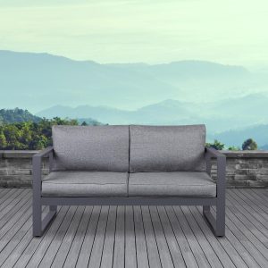 Villa Flora 2 Person Aluminum Loveseat in Gray w/ Gray Cushions by Lakeview Outdoor Designs