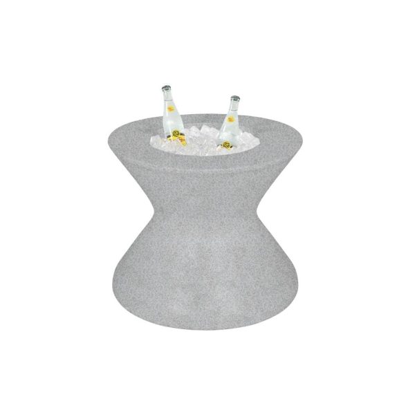 Signature 22 Inch Round Polyresin End Table w/ Ice Bucket & Split Lid w/ Hole in White by Ledge Lounger