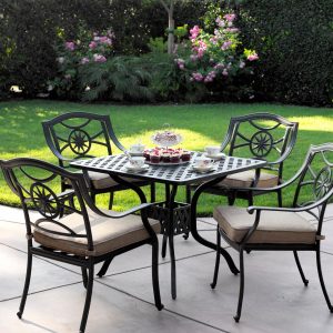 Ten Star 5 Pc Cast Aluminum Dining Set w/ 36 Inch Square Series 30 Table in Antique Bronze/Sesame by Darlee