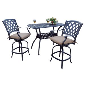 Ocean View 3 Pc Cast Aluminum Counter Height Bar Set w/ 52 X 26 Inch Series 60 Table in Antique Bronze/Sesame by Darlee
