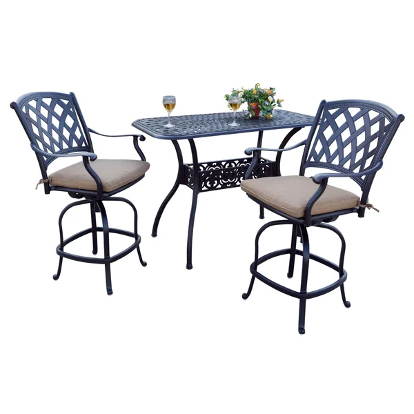 Ocean View 3 Pc Cast Aluminum Counter Height Bar Set w/ 52 X 26 Inch Series 60 Table in Antique Bronze/Sesame by Darlee