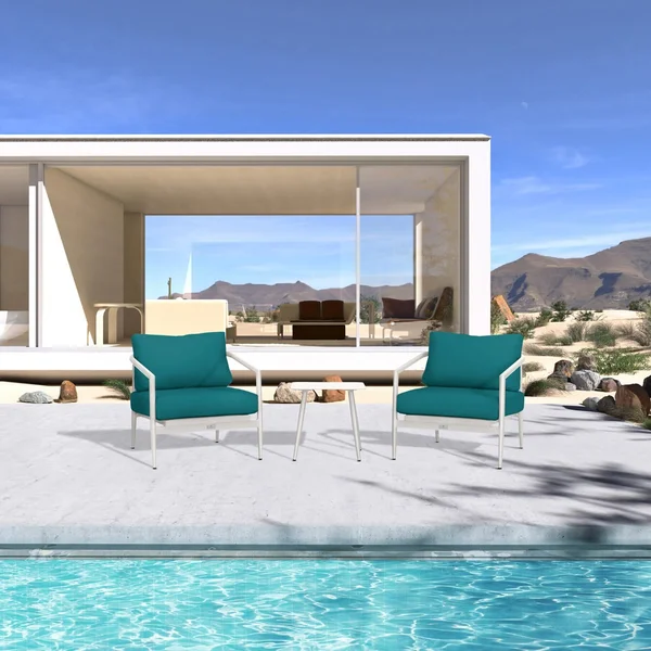 Midnight Cove 3 Pc Aluminum Seating Set w/ Club Chairs in Urban Stone/Spectrum Peacock by Lakeview Outdoor Designs