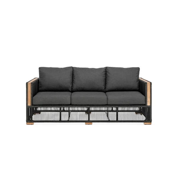 Breeze Olefin Rope & Teak Patio Sofa in Charcoal/Carbon By Teak + Table