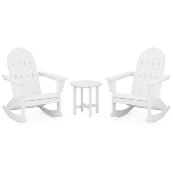 Vineyard 3 Pc Recycled Plastic Adirondack Rocking Chair Set in White by POLYWOOD