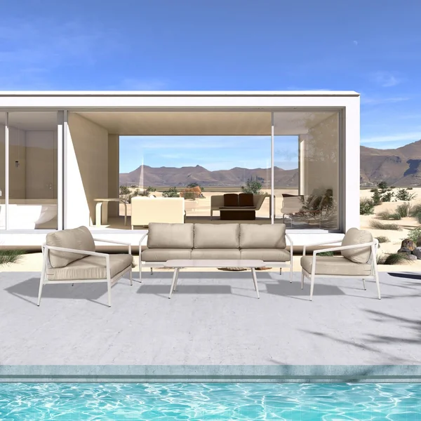 Midnight Cove 4 Pc Aluminum Seating Set w/ Sofa & Loveseat in Urban Stone/Canvas Flax by Lakeview Outdoor Designs