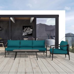 Midnight Cove 3 Pc Aluminum Seating Set in Black/Spectrum Peacock by Lakeview Outdoor Designs