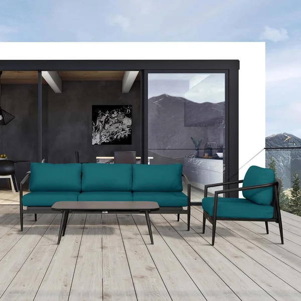 Midnight Cove 3 Pc Aluminum Seating Set in Black/Spectrum Peacock by Lakeview Outdoor Designs