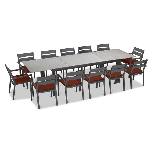 Calm Bay 13 Pc Extendable Aluminum Dining Set in Slate/Concrete/Canvas Henna by Lakeview Outdoor Designs