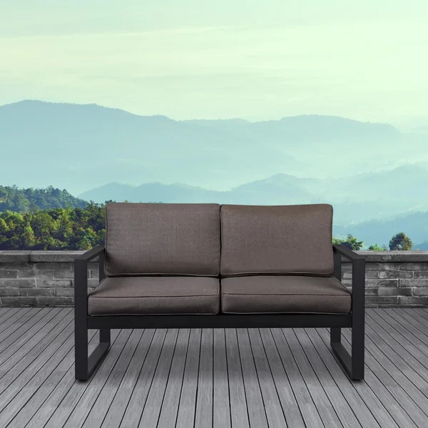 Villa Flora 2 Person Aluminum Loveseat in Black w/ Brown Cushions by Lakeview Outdoor Designs