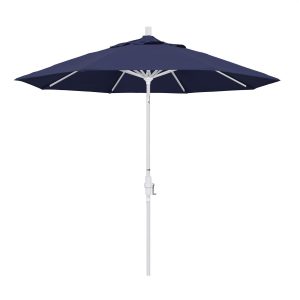 California Umbrella 9 Ft. Octagonal Aluminum Collar Tilt Patio Umbrella W/ Crank Lift & Aluminum Ribs - Matted White Frame / Olefin Navy Blue Canopy