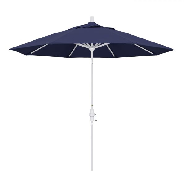California Umbrella 9 Ft. Octagonal Aluminum Collar Tilt Patio Umbrella W/ Crank Lift & Aluminum Ribs - Matted White Frame / Olefin Navy Blue Canopy