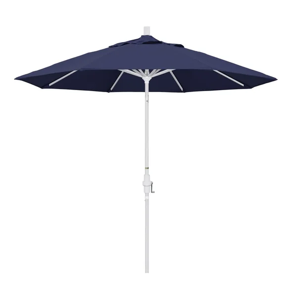 California Umbrella 9 Ft. Octagonal Aluminum Collar Tilt Patio Umbrella W/ Crank Lift & Aluminum Ribs - Matted White Frame / Olefin Navy Blue Canopy