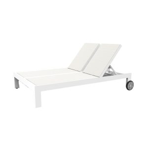 Newport Aluminum Armless Double Chaise Lounge in Frost/Frost by Sunset West