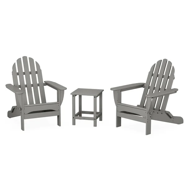Classic Adirondack 3 Pc Recycled Plastic Seating Set w/ Long Island End Table in Slate Gray by POLYWOOD