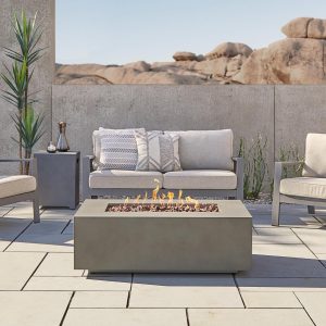 Elysian 42 Inch Rectangular Powder Coated Steel Propane Fire Pit Table in Mist Gray by Lakeview Outdoor Designs