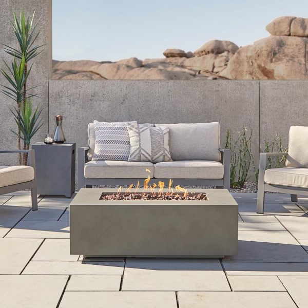 Elysian 42 Inch Rectangular Powder Coated Steel Propane Fire Pit Table in Mist Gray by Lakeview Outdoor Designs