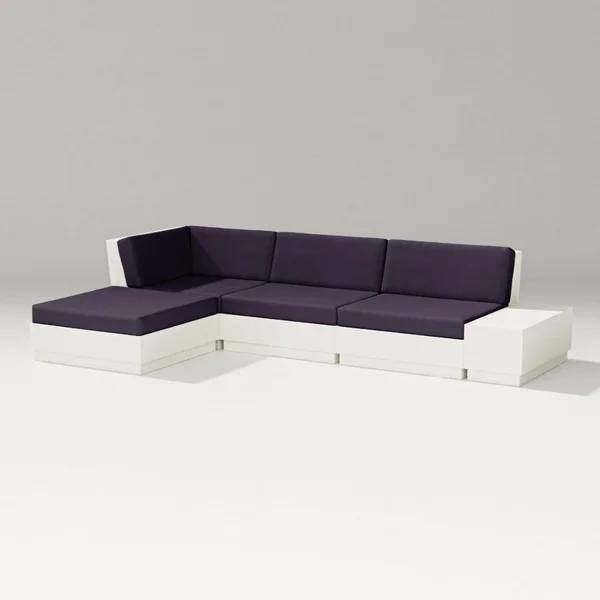 Elevate 5 Pc Recycled Plastic Chaise Sectional Seating Set in Vintage White/Navy Linen By PW Designer Series
