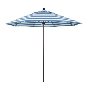 California Umbrella Venture Series 9 Ft Octagonal Aluminum Patio Umbrella W/ Push Lift & Fiberglass Ribs - Bronze Frame / Sunbrella Cabana Regatta Canopy