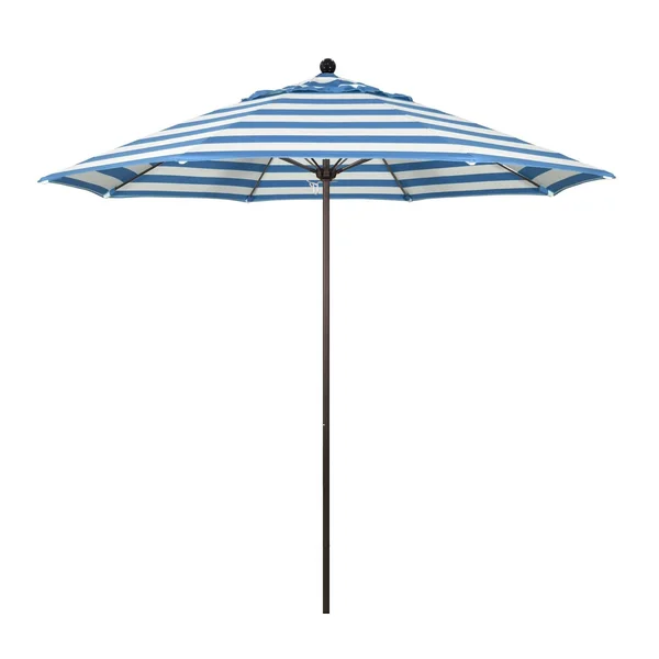 California Umbrella Venture Series 9 Ft Octagonal Aluminum Patio Umbrella W/ Push Lift & Fiberglass Ribs - Bronze Frame / Sunbrella Cabana Regatta Canopy