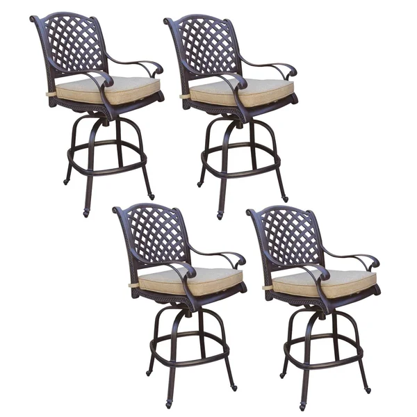 Nassau Cast Aluminum 4 Pc Set Swivel Bar Stool Set in Antique Bronze/Sesame by Darlee