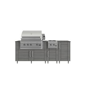 WeatherStrong Abaco 7 Ft Outdoor Kitchen Island w/ DCS Propane Grill & Side Burner in Dark Ash/Midnight Ice