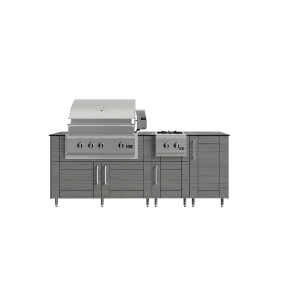 WeatherStrong Abaco 7 Ft Outdoor Kitchen Island w/ DCS Propane Grill & Side Burner in Dark Ash/Midnight Ice
