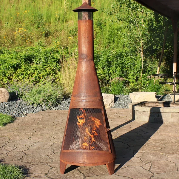 Ultimate Patio 70-Inch Rustic Steel Wood Burning Chiminea - Rust