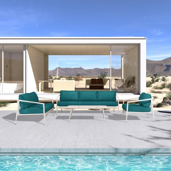 Midnight Cove 4 Pc Aluminum Seating Set w/ Sofa & Loveseat in Urban Stone/Spectrum Peacock by Lakeview Outdoor Designs