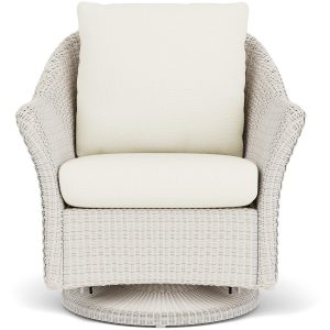 Weekend Retreat Lloyd Loom Swivel Glider Club Chair in Antique White/Sailcloth Salt by Lloyd Flanders