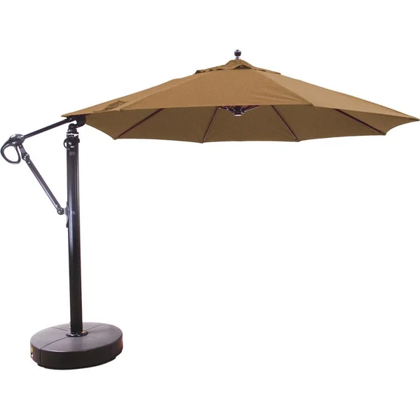 Galtech 11 Ft. Octagonal Aluminum Patio Cantilever Umbrella W/ Easy Lift And Easy Tilt Wheel - Antique Bronze Frame W/ Sunbrella Canvas Teak Canopy