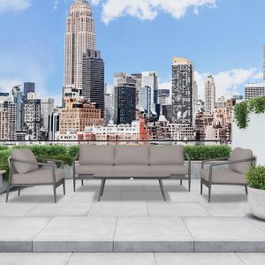 Midnight Cove 4 Pc Aluminum Seating Set w/ Sofa in Slate/Canvas Charcoal by Lakeview Outdoor Designs